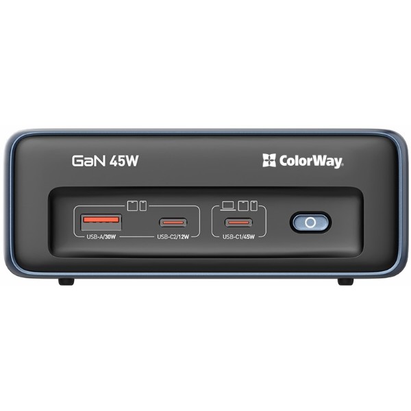 Фото - Сетевой фильтр Colorway 2x220V/1xUSB-A/2xUSB-C (GaN45W) (CW-CHE25PDB)
